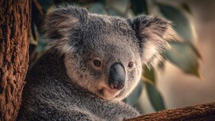 树旁可爱考拉近景特写