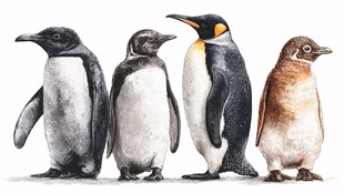 四只企鹅站成一排