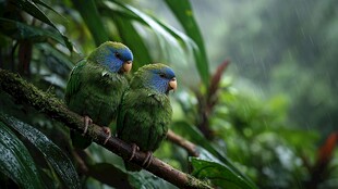 枝头双鹦鹉 绿意盎然间