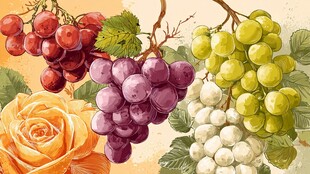 葡萄与玫瑰的雅致插画