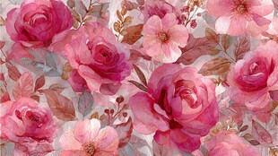 浪漫粉色花卉水彩图案
