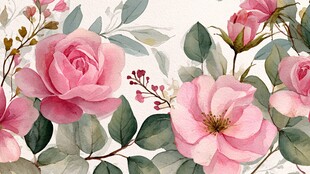 粉色花卉水彩精美图案