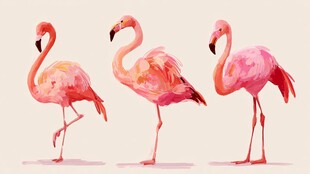 三只优雅的粉色火烈鸟