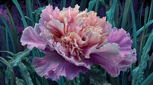 梦幻粉紫牡丹花特写