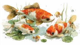 水中嬉戏的多彩金鱼