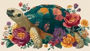 花簇中的优雅海龟