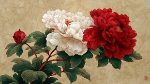 双色牡丹绽放图