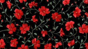 黑底红花浪漫花卉图案