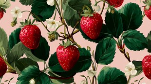 复古风草莓花卉图案背景