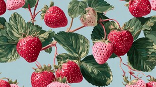 草莓绿叶图案 清新风插画