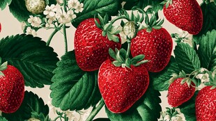 复古风草莓绿叶花卉图案