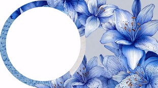 蓝色花卉圆形边框图案