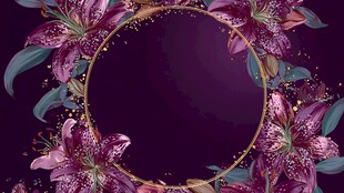 紫色花卉圆形边框背景图