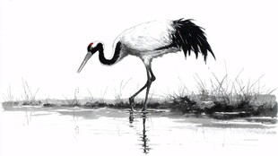 丹顶鹤于水边优雅伫立