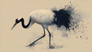 水墨丹顶鹤 优雅独步行