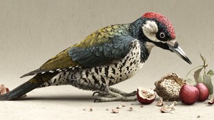 啄木鸟啄食果实场景