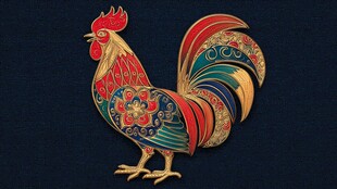 五彩公鸡剪纸艺术图案