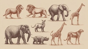 手绘野生动物集合图