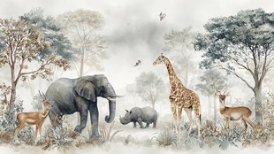 森林中的野生动物聚会