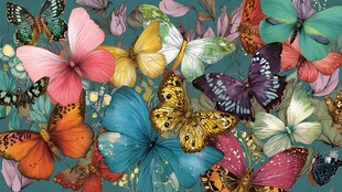 缤纷多彩蝴蝶花卉图案