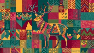 多彩几何风驯鹿图案背景