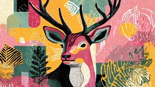 彩色鹿头插画 活力满满