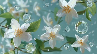 清新白花伴水珠灵动画面