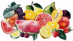 缤纷多彩水果水彩插画