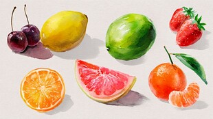 多彩新鲜水果水彩画展示