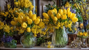 黄色郁金香花瓶插花组合