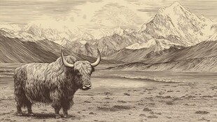 高原牦牛与壮丽雪山景观