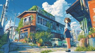 少女伫立在复古街巷中