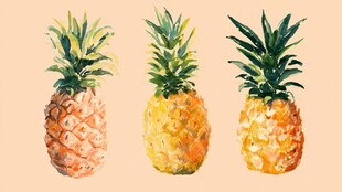 三枚水彩风菠萝插画