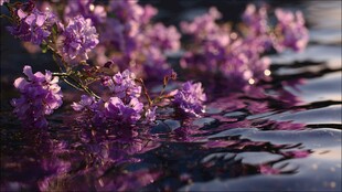 紫花漂浮于水面的唯美景象