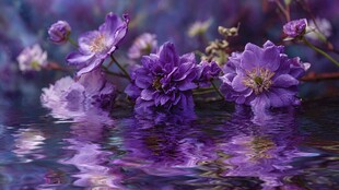 紫色花朵倒映在水面上