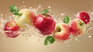 苹果飞溅水花间 清新画面