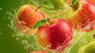 鲜润苹果溅起晶莹水花