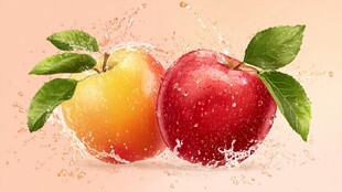 鲜嫩双苹果 水珠飞溅瞬间