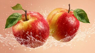 两个鲜苹果溅起晶莹水花