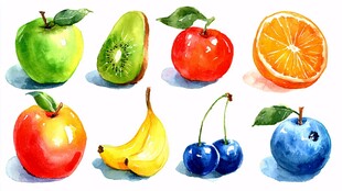 水彩绘多彩新鲜水果集合