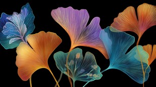 梦幻多彩银杏叶艺术画面