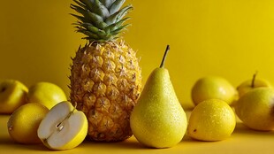 黄底上的多样黄色水果