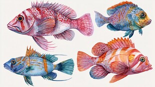 多彩水彩绘 灵动斑斓海鱼