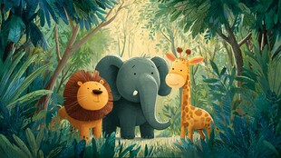 森林中的可爱动物伙伴