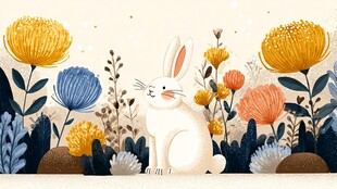 花丛中的可爱白兔