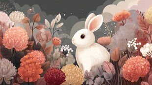 花丛中的白兔