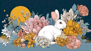 月下白兔伴繁花