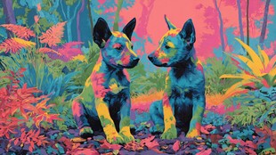 色彩斑斓双犬的奇幻丛林