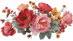 绚丽多彩花卉组合插画