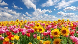 五彩花海绽放蓝天之下